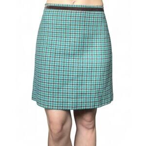Vintage Wool Blend The Limited Blue Brown Plaid Lined Short Skirt Sz 4 30” Waist